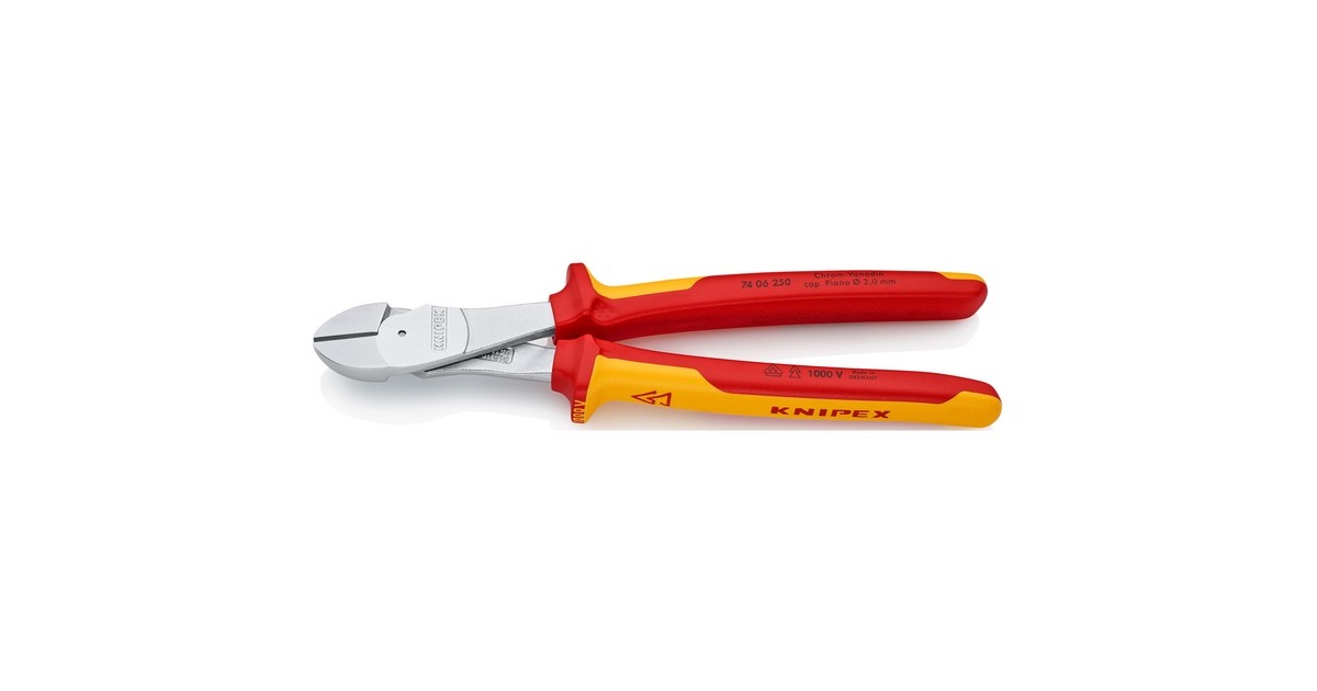 KNIPEX Kraft-Seitenschneider 74 06 250 VDE, Schneid-Zange(rot/gelb, Länge 250mm, VDE-geprüft)