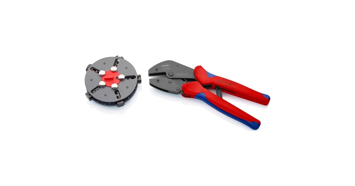 KNIPEX MultiCrimp 97 33 02, mit Wechselmagazin, Crimpzange(rot/blau, inkl. 5 Crimpeinsätzen)