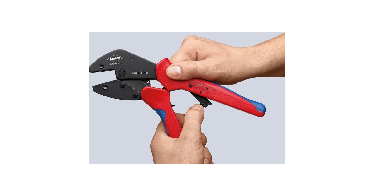 KNIPEX MultiCrimp 97 33 02, mit Wechselmagazin, Crimpzange(rot/blau, inkl. 5 Crimpeinsätzen)