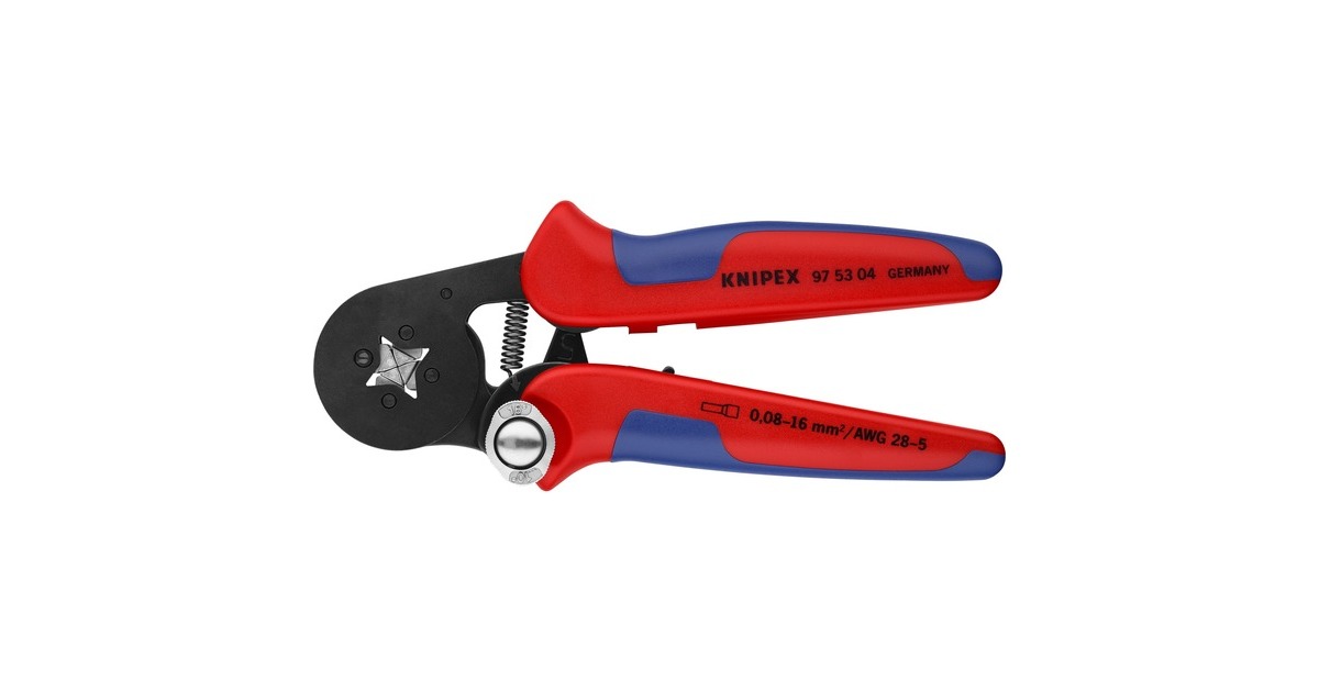KNIPEX Selbsteinstellende Crimpzange 97 53 04(rot/blau, für Ader-Endhülsen, Seiteneinführung)