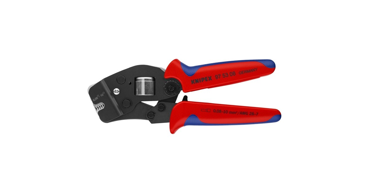 KNIPEX Selbsteinstellende Crimpzange 97 53 08(rot/blau, für Ader-Endhülsen, Fronteinführung)