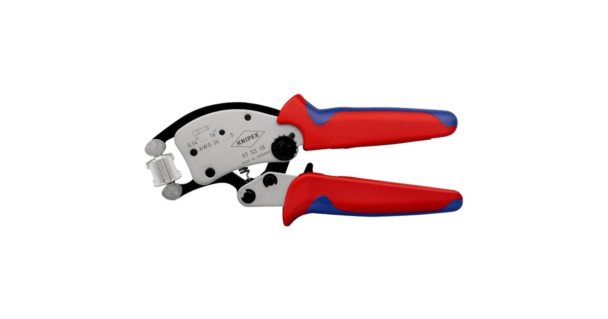 KNIPEX Selbsteinstellende Crimpzange Twistor 16(rot/blau, für Ader-Endhülsen)