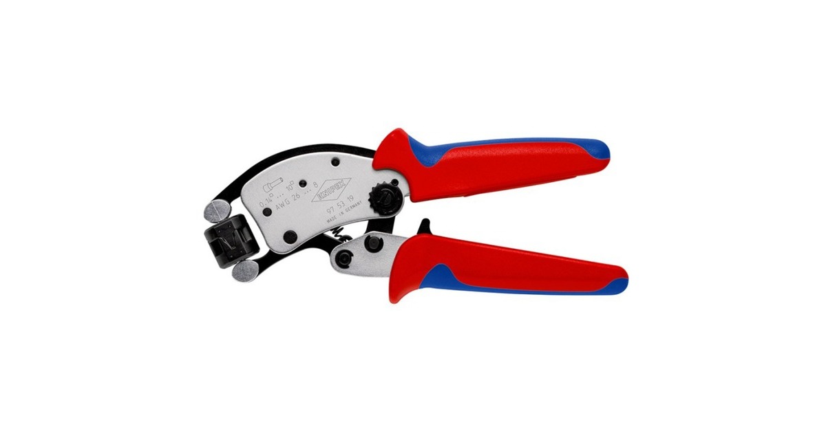 KNIPEX Selbsteinstellende Crimpzange Twistor T(rot/blau, für Ader-Endhülsen)
