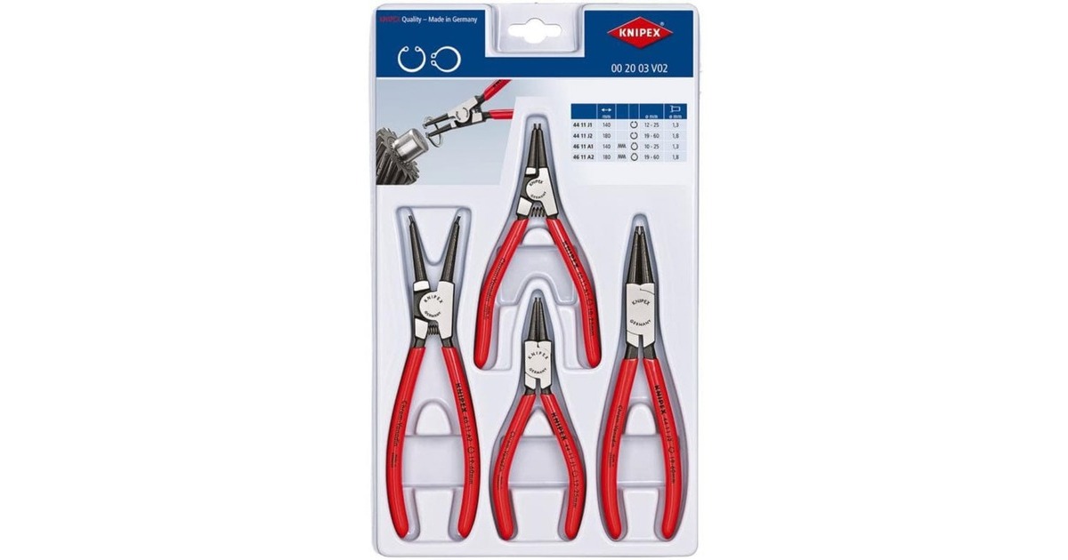 KNIPEX Sicherungsringzangen-Set 00 20 03 V02(rot, 4-teilig, gerade)