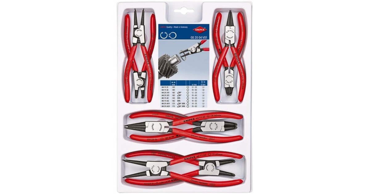 KNIPEX Sicherungsringzangen-Set 00 20 04 V01(rot/schwarz, 8-teilig, gerade / abgewinkelt)