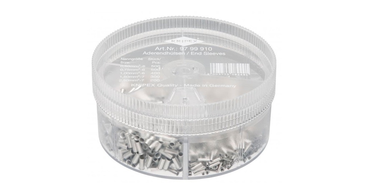 KNIPEX Sortimentsbox 97 99 910 mit unisolierten Aderendhülsen, Kabelhülse(transparent, 1.900 Stück)