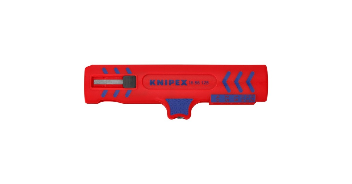 KNIPEX Universal-Abisolier-/ Abmantelungswerkzeug 16 85 125 SB(rot/blau, für Rund- und Feuchtraumkabel)