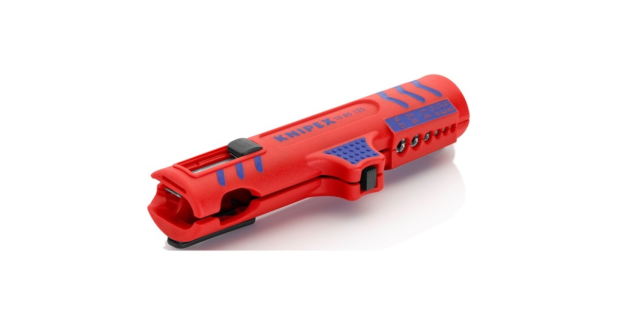 KNIPEX Universal-Abisolier-/ Abmantelungswerkzeug 16 85 125 SB(rot/blau, für Rund- und Feuchtraumkabel)