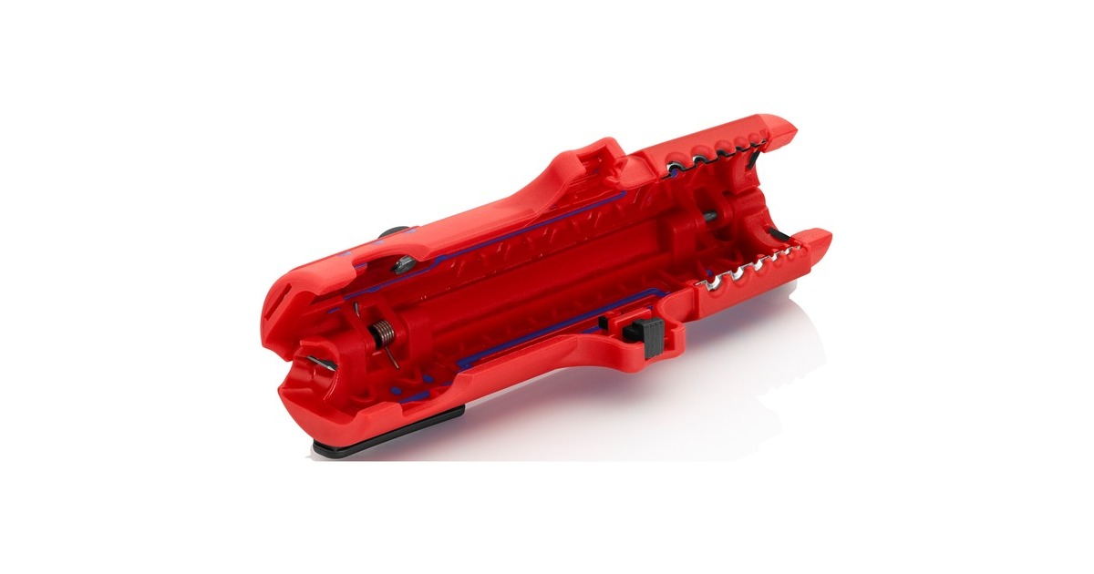 KNIPEX Universal-Abisolier-/ Abmantelungswerkzeug 16 85 125 SB(rot/blau, für Rund- und Feuchtraumkabel)