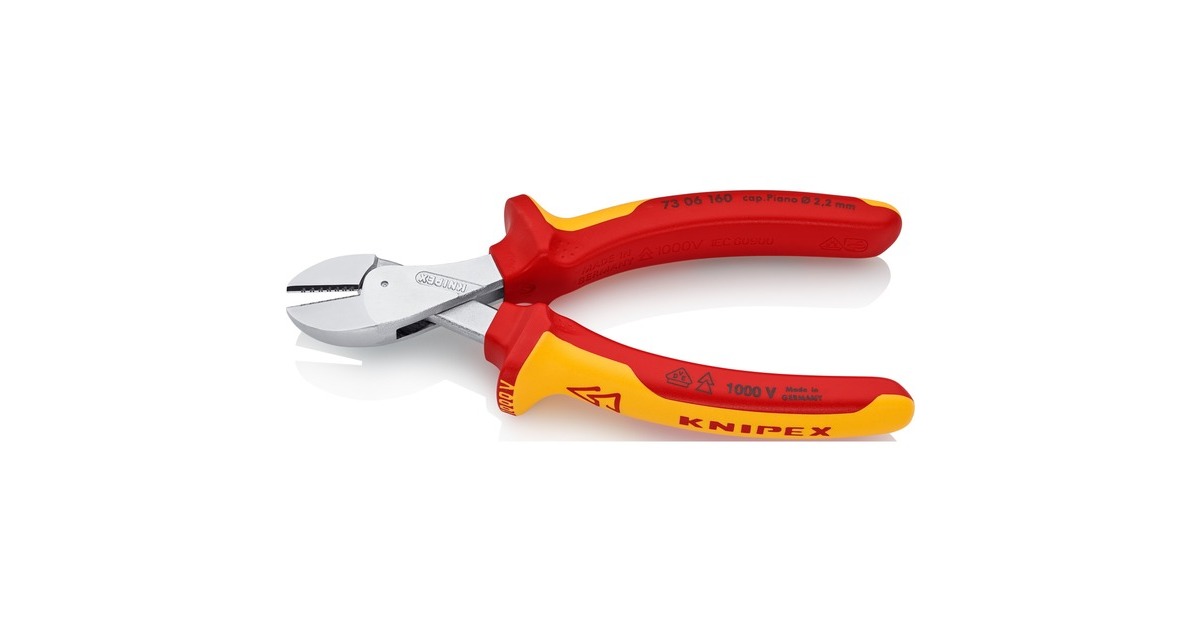 KNIPEX X-Cut Kompakt-Seitenschneider 73 06 160, VDE, Schneid-Zange(gelb, doppelt gelagerte Gelenkachse)