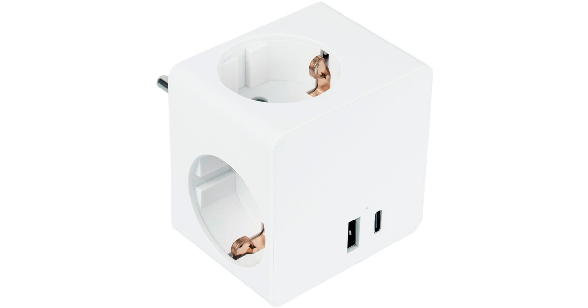 Kabelmeister Steckdosenwürfel 3-fach, 2x USB, Steckdosenleiste(weiß, 1x USB-C PD 3.0 20W, 1x USB-A 18W)