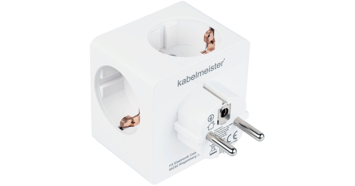 Kabelmeister Steckdosenwürfel 3-fach, 2x USB, Steckdosenleiste(weiß, 1x USB-C PD 3.0 20W, 1x USB-A 18W)