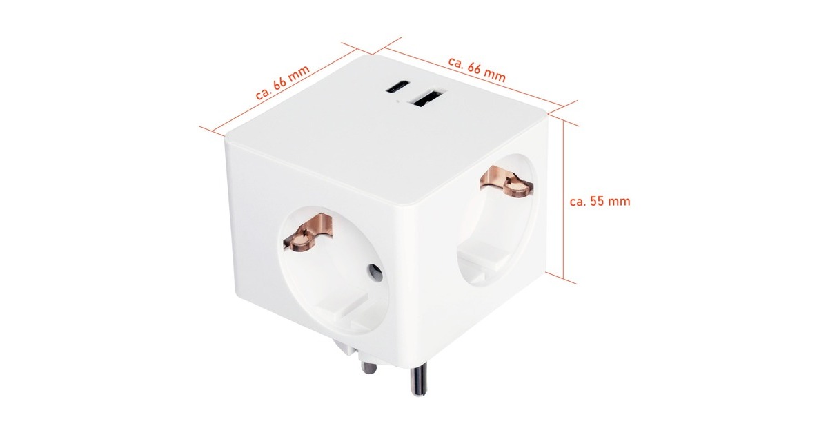 Kabelmeister Steckdosenwürfel 3-fach, 2x USB, Steckdosenleiste(weiß, 1x USB-C PD 3.0 20W, 1x USB-A 18W)