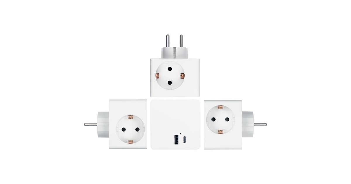 Kabelmeister Steckdosenwürfel 3-fach, 2x USB, Steckdosenleiste(weiß, 1x USB-C PD 3.0 20W, 1x USB-A 18W)