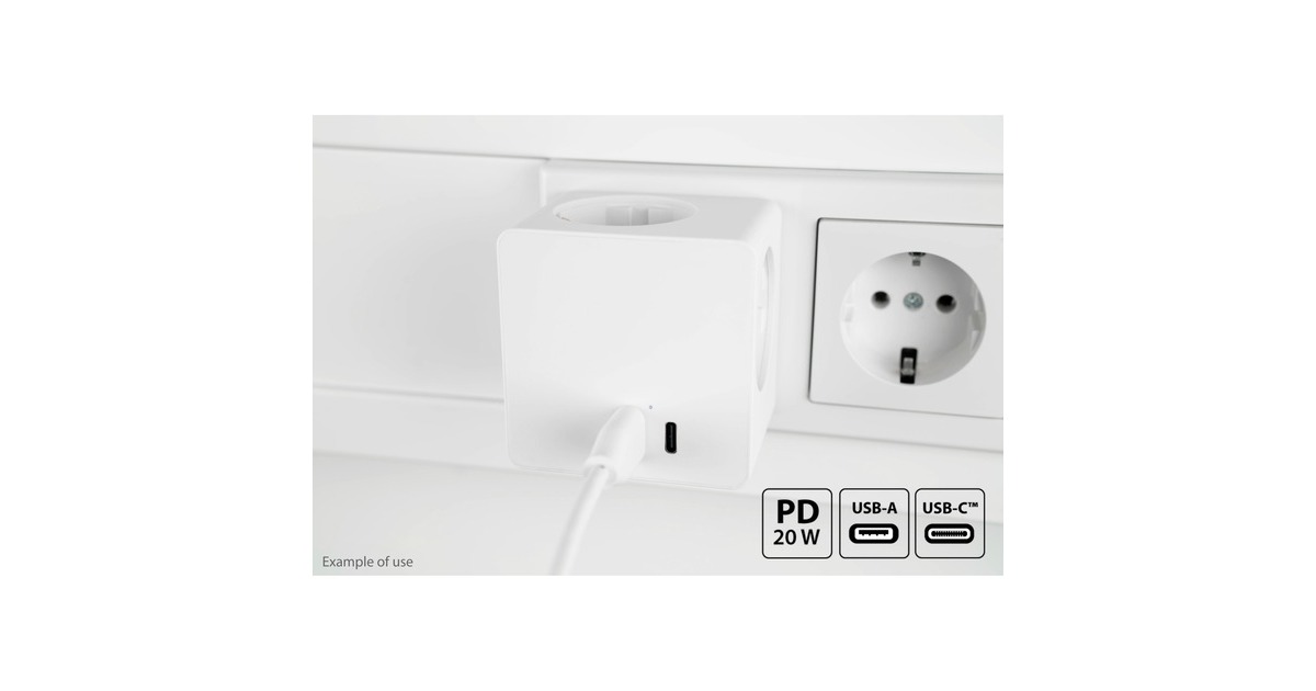 Kabelmeister Steckdosenwürfel 3-fach, 2x USB, Steckdosenleiste(weiß, 1x USB-C PD 3.0 20W, 1x USB-A 18W)