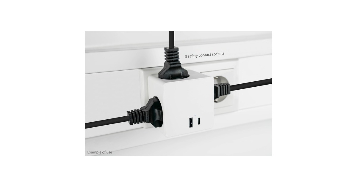 Kabelmeister Steckdosenwürfel 3-fach, 2x USB, Steckdosenleiste(weiß, 1x USB-C PD 3.0 20W, 1x USB-A 18W)