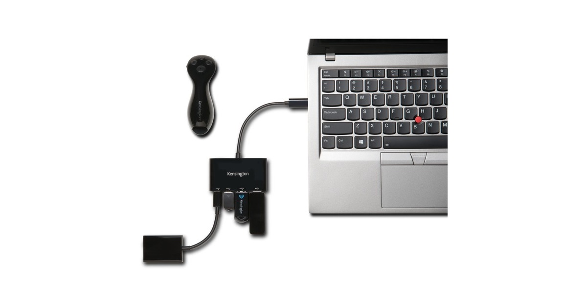 Kensington CH1000 USB-C 4-Port Hub, USB-Hub(schwarz, 2x USB 3.0 Typ-A | 2x USB 3.0 Typ-C )