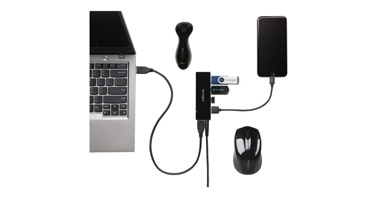 Kensington UH4000C USB 3.0 4-Port Hub mit Ladefunktion, USB-Hub(4x USB 3.0 Typ-A)