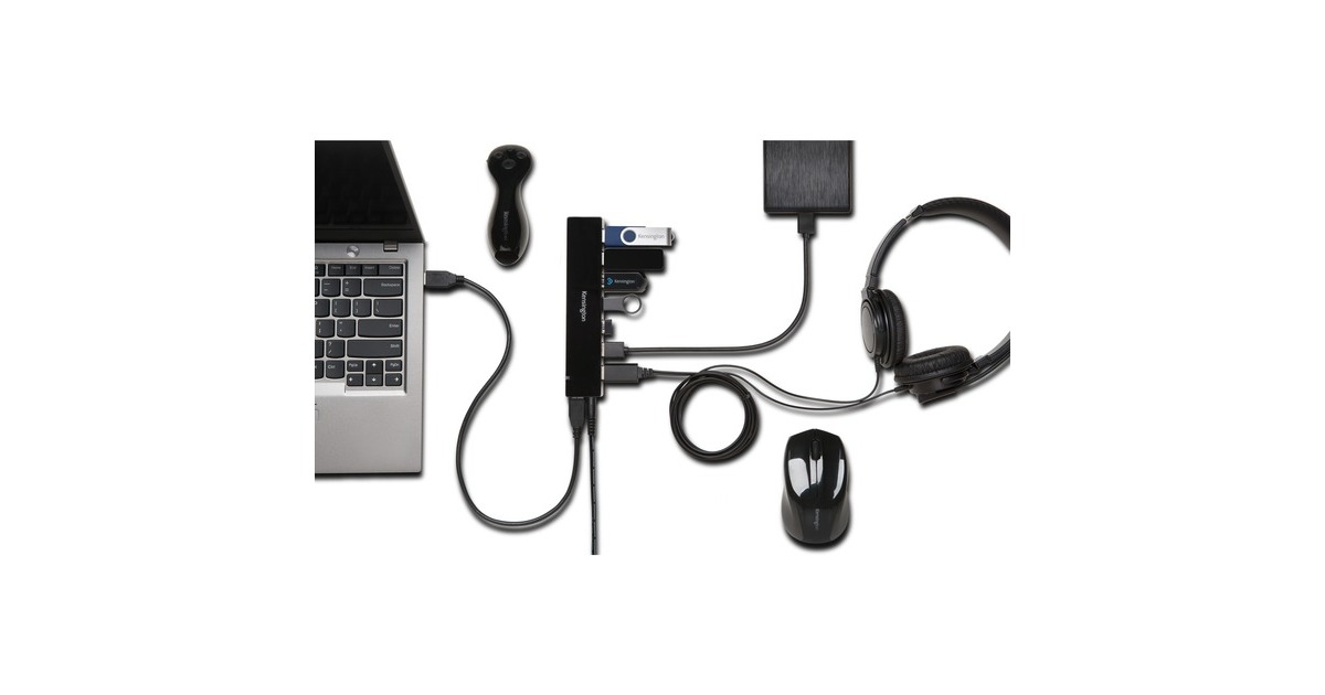Kensington UH7000C USB 3.0 7-Port Hub mit Ladefunktion, USB-Hub(schwarz, 7x USB 3.0 Typ-A)