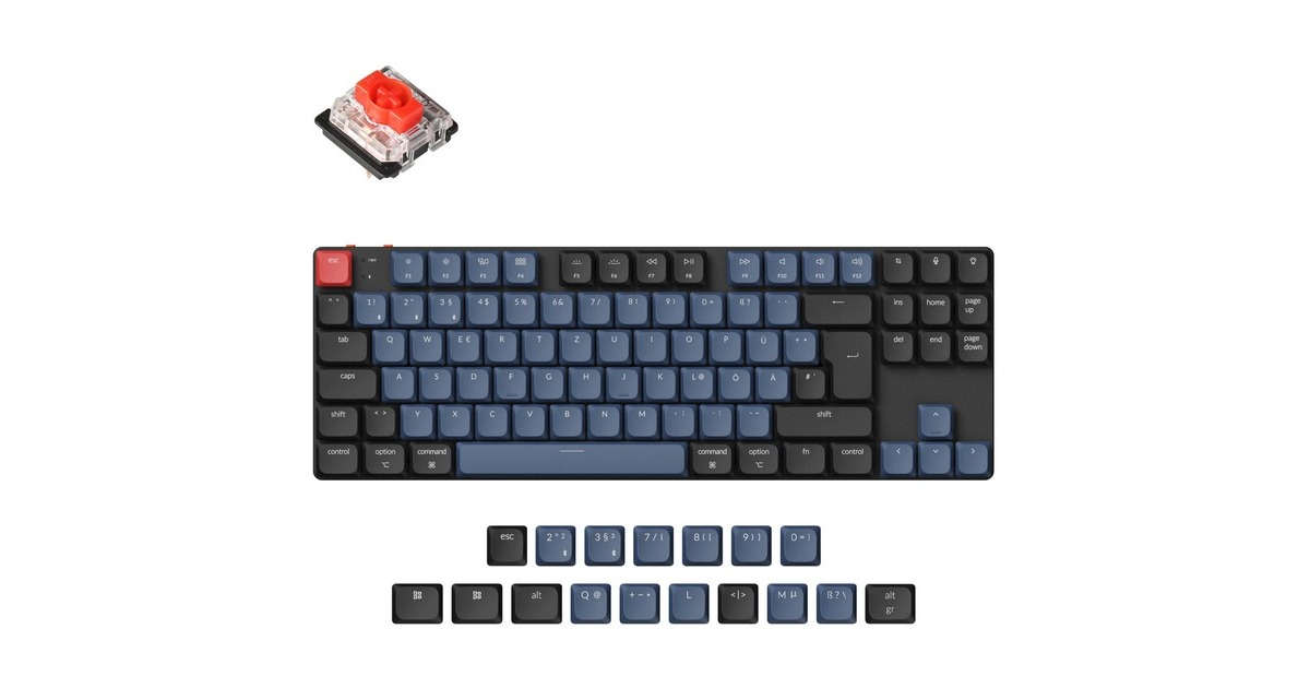 Keychron K1 Pro, Gaming-Tastatur(schwarz/blaugrau, DE-Layout, Gateron Low Profile 2.0 Mechanical Red, Hot-Swap, Aluminiumrahmen, RGB)