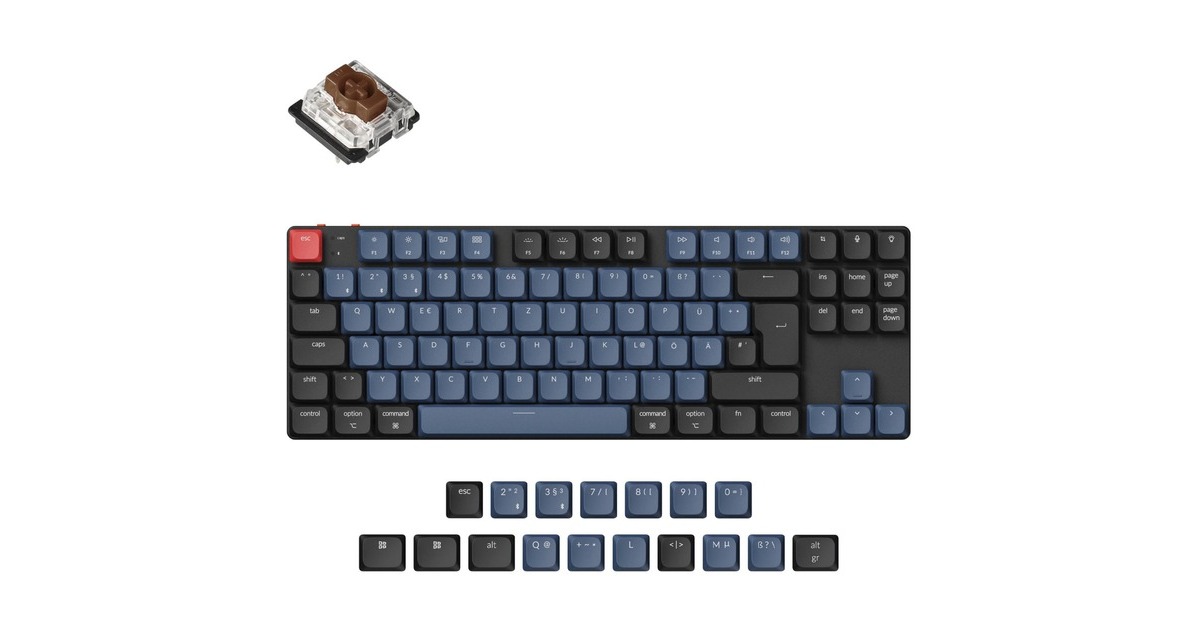 Keychron K1 Pro, Gaming-Tastatur(schwarz/blaugrau, DE-Layout, Gateron Low Profile 2.0 Mechanical Brown, Hot-Swap, Aluminiumrahmen, RGB)