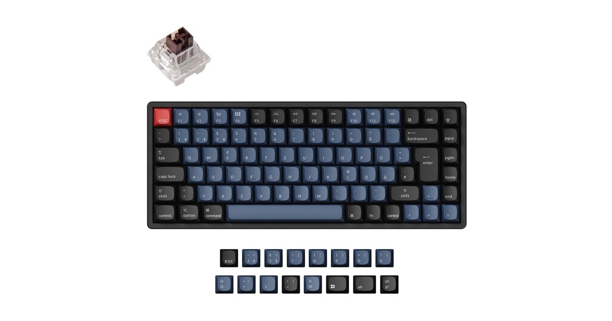 Keychron K2 Pro, Gaming-Tastatur(schwarz/blaugrau, DE-Layout, Keychron K Pro Brown, Hot-Swap, Aluminiumrahmen, RGB)