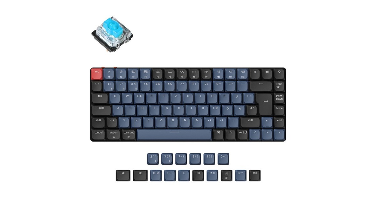 Keychron K3 Pro, Gaming-Tastatur(schwarz/blaugrau, DE-Layout, Gateron Low Profile 2.0 Mechanical Blue, Aluminiumrahmen)