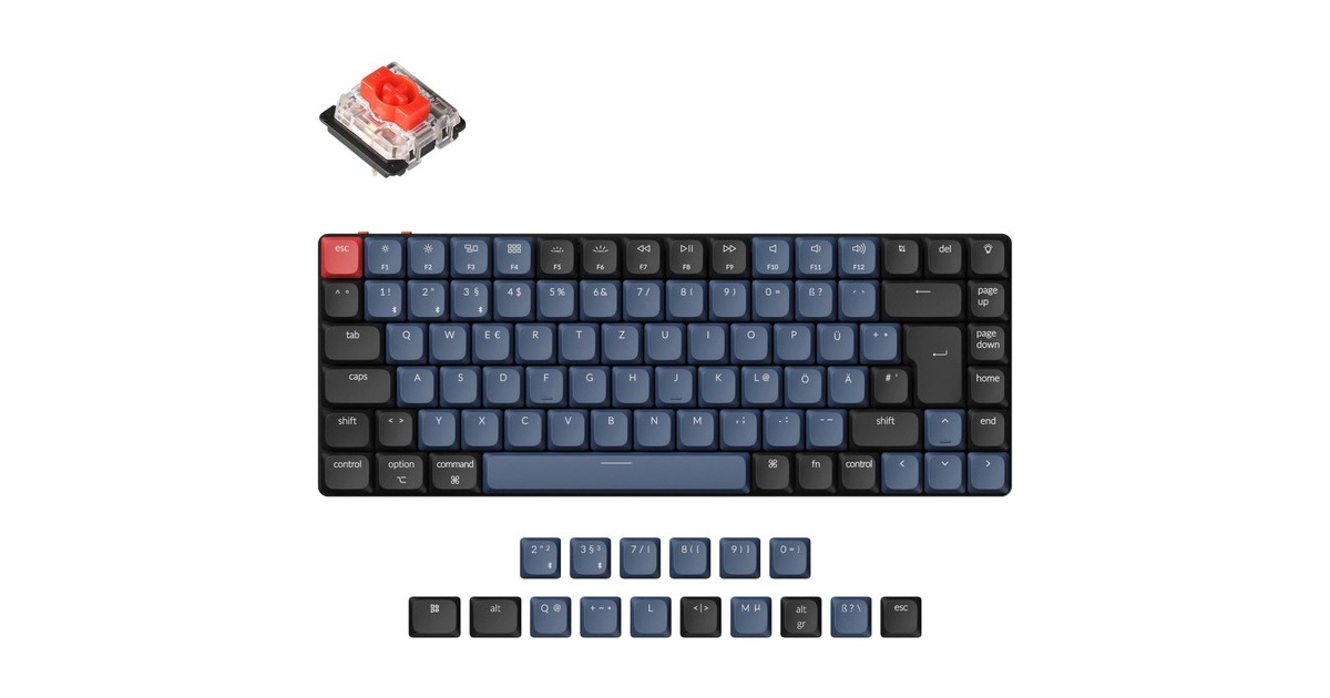 Keychron K3 Pro, Gaming-Tastatur(schwarz/blaugrau, DE-Layout, Gateron Low Profile 2.0 Mechanical Red, Hot-Swap, Aluminiumrahmen, RGB)
