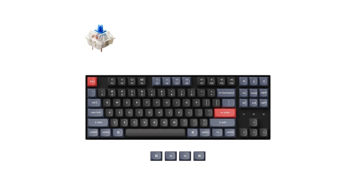 Keychron K8 Pro, Gaming-Tastatur(schwarz/blau, DE-Layout, Gateron G Pro Blue, Hot-Swap, Aluminiumrahmen, RGB)