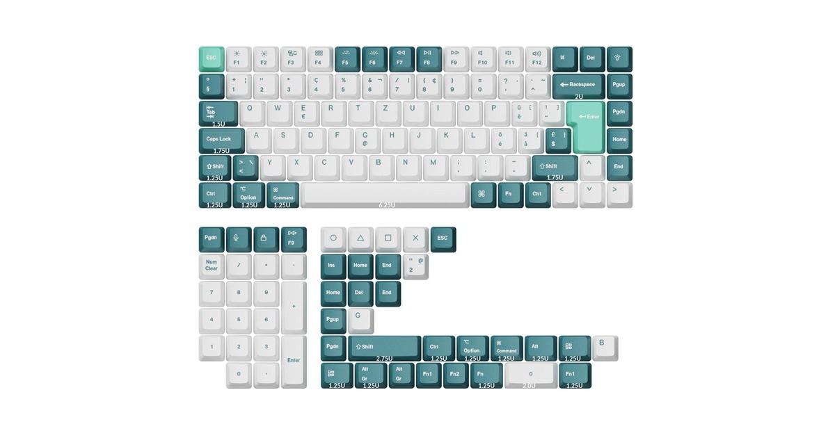 Keychron OEM Dye-Sub PBT Full Keycap-Set - White Mint, Tastenkappe(weiß/mint, 137 Stück, DE-Layout (ISO))