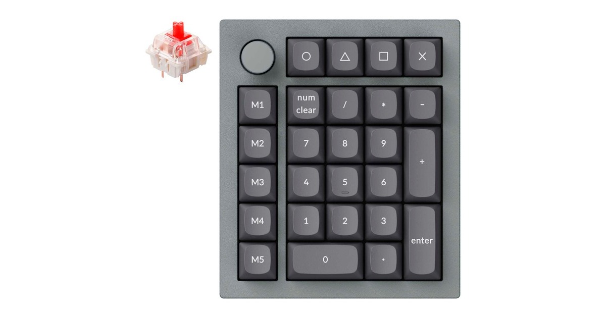 Keychron Q0+, Ziffernblock(grau, Gateron G Pro Red, Hot Swap, Aluminiumrahmen, RGB, Knob)
