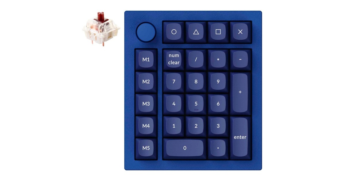 Keychron Q0+, Ziffernblock(blau, Gateron G Pro Brown, Hot Swap, Aluminiumrahmen, RGB, Knob, Outlet)