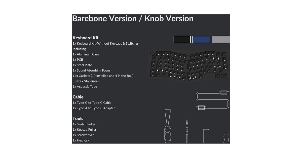 Keychron Q10 Barebone ISO Knob, Gaming-Tastatur(grau, Alice Layout, Hot-Swap, Aluminiumrahmen, RGB)