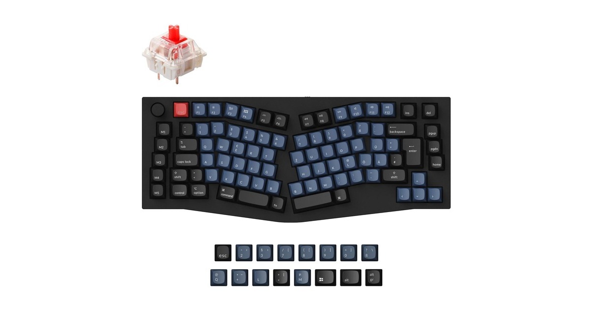 Keychron Q10, Gaming-Tastatur(schwarz/blaugrau, DE-Layout, Gateron G Pro Red, Alice Layout, Hot-Swap, Aluminiumrahmen, RGB)