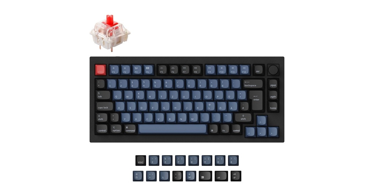 Keychron Q1 Knob, Gaming-Tastatur(schwarz/blaugrau, DE-Layout, Gateron G Pro Red, Hot-Swap, Aluminiumrahmen, RGB)