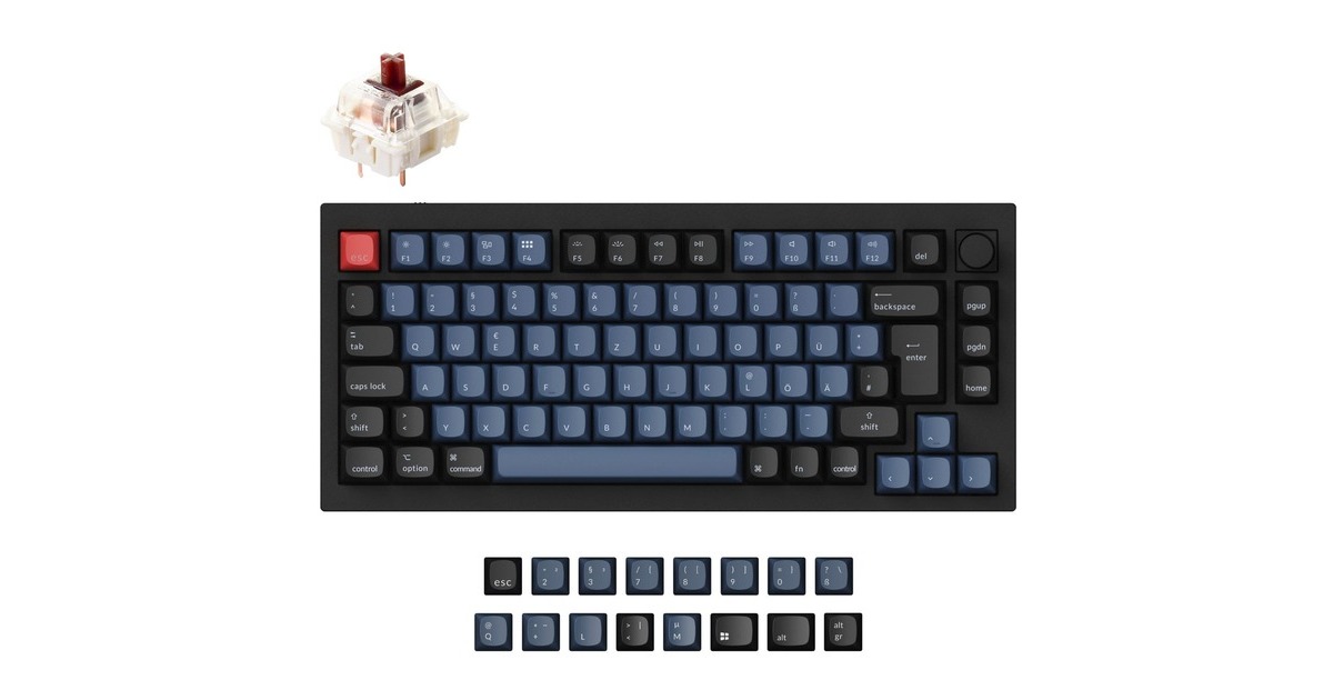 Keychron Q1 Knob, Gaming-Tastatur(schwarz/blaugrau, DE-Layout, Gateron G Pro Brown, Hot-Swap, Aluminiumrahmen, RGB)