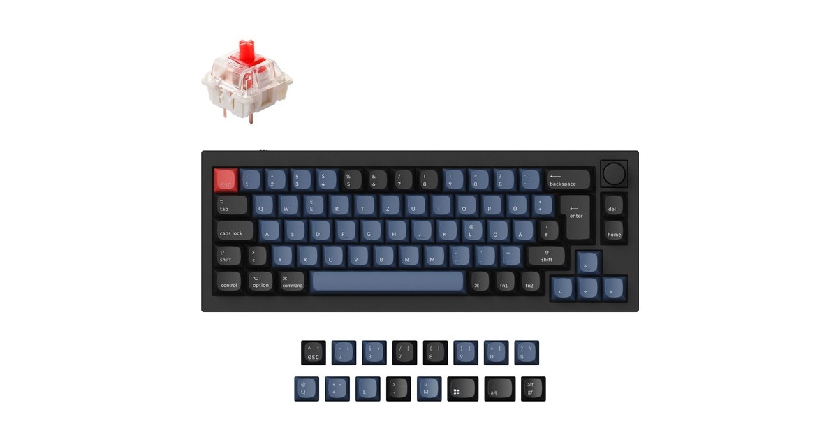 Keychron Q2 Knob, Gaming-Tastatur(schwarz/blau, DE-Layout, Gateron G Pro Red, Hot-Swap, Aluminiumrahmen, RGB)