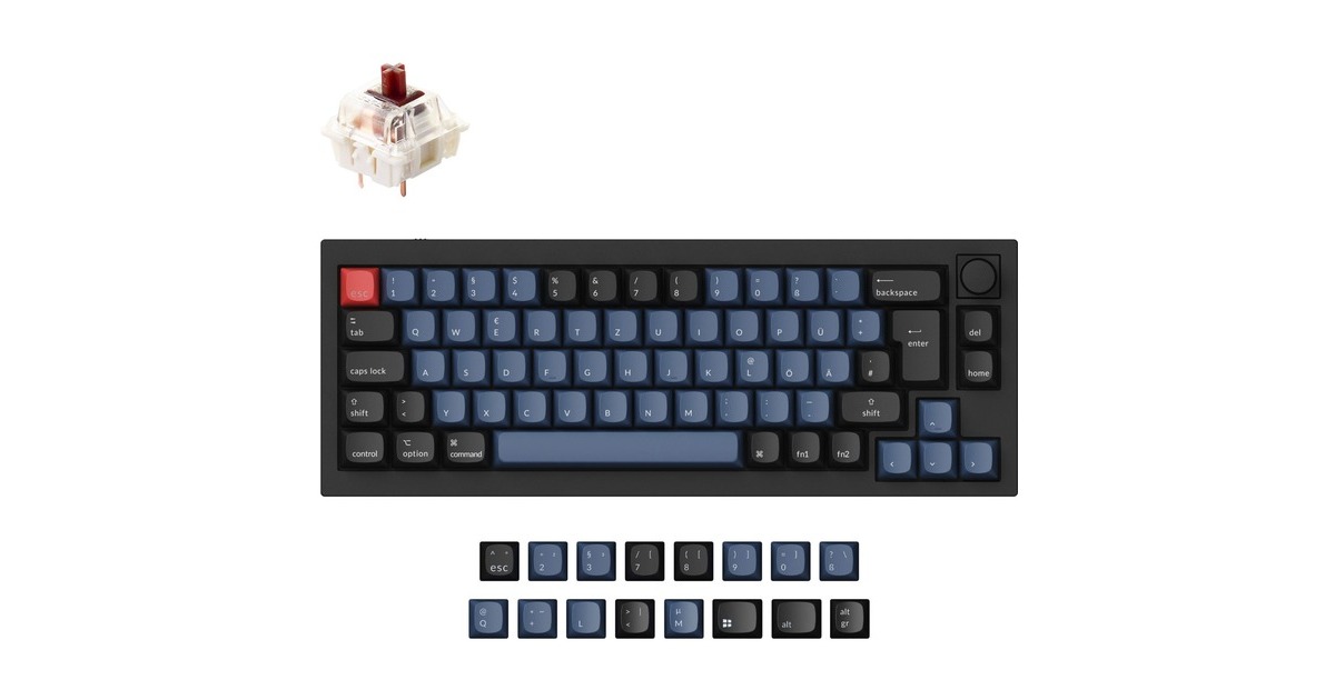 Keychron Q2 Knob, Gaming-Tastatur(schwarz/blau, DE-Layout, Gateron G Pro Brown, Hot-Swap, Aluminiumrahmen, RGB)