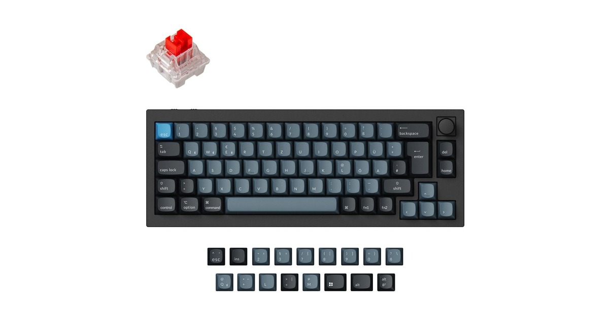 Keychron Q2 Pro, Gaming-Tastatur(schwarz/blaugrau, DE-Layout, Keychron K Pro Red, Hot-Swap, Aluminiumrahmen, RGB)
