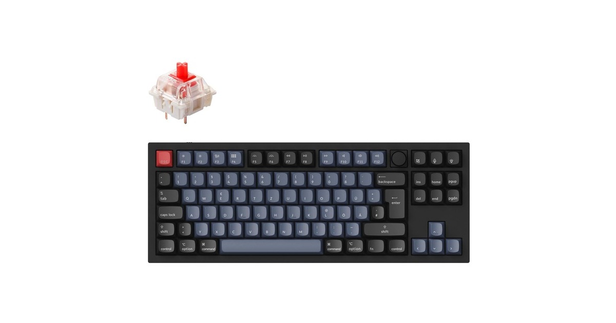 Keychron Q3 Knob, Gaming-Tastatur(schwarz/blaugrau, DE-Layout, Gateron G Pro Red, Hot-Swap, Aluminiumrahmen, RGB)