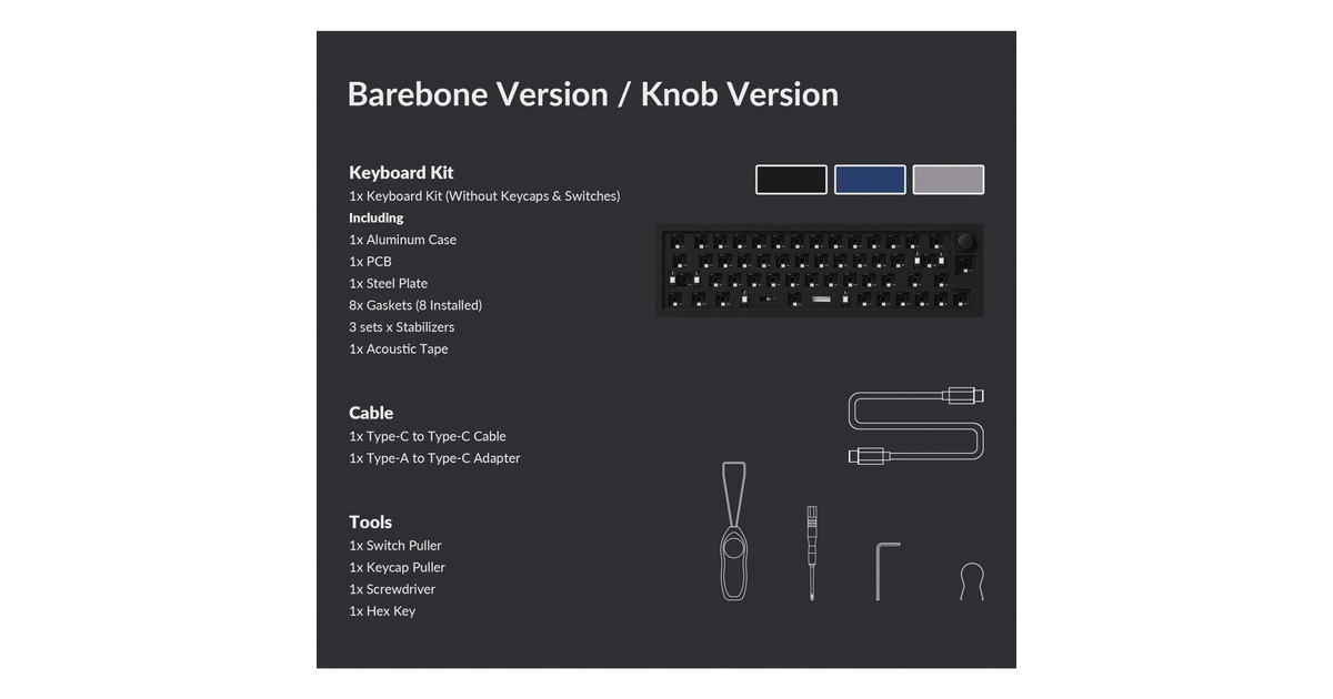 Keychron Q9 Barebone ISO Knob, Gaming-Tastatur(blau, Hot-Swap, Aluminiumrahmen, RGB)