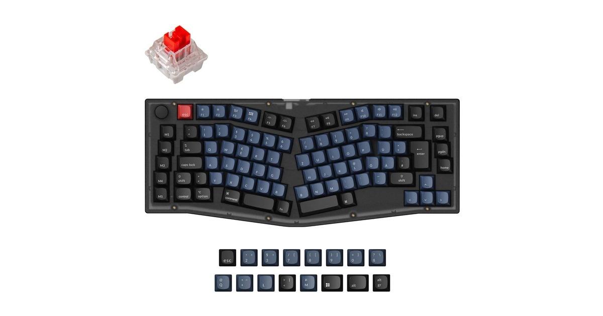 Keychron V10, Gaming-Tastatur(schwarz/blaugrau, DE-Layout, Keychron K Pro Red, Alice Layout, Hot-Swap, RGB)