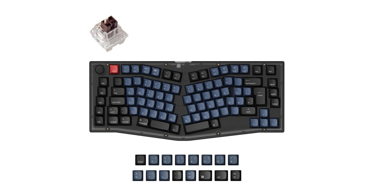 Keychron V10, Gaming-Tastatur(schwarz/blaugrau, DE-Layout, Keychron K Pro Brown, Alice Layout, Hot-Swap, RGB)