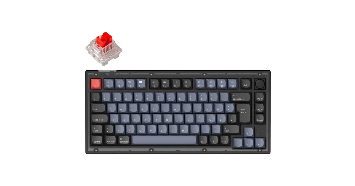 Keychron V1 Knob, Gaming-Tastatur(schwarz/blaugrau, DE-Layout, Keychron K Pro Red, Hot-Swap, RGB)