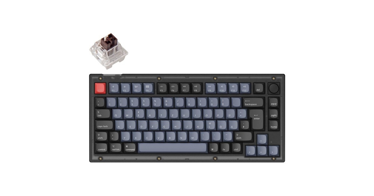Keychron V1 Knob, Gaming-Tastatur(schwarz/blaugrau, DE-Layout, Keychron K Pro Brown, Hot-Swap, RGB)