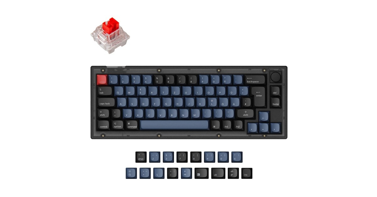 Keychron V2, Gaming-Tastatur(schwarz/blaugrau, DE-Layout, Keychron K Pro Red, Hot-Swap, RGB)