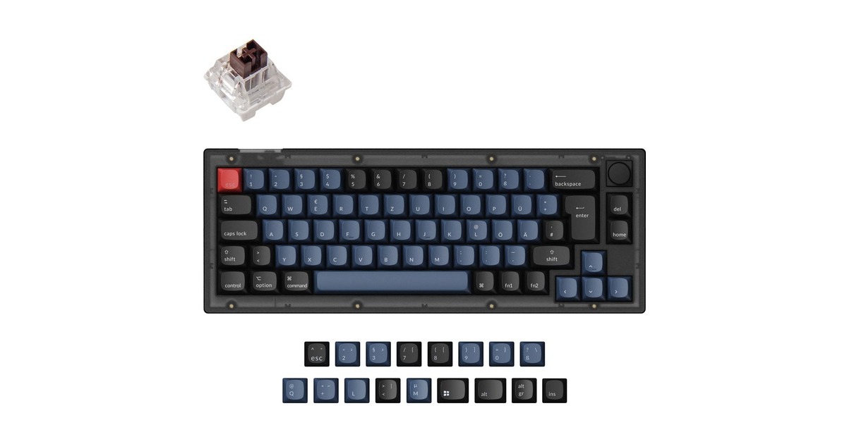 Keychron V2, Gaming-Tastatur(schwarz/blaugrau, DE-Layout, Keychron K Pro Brown, Hot-Swap, RGB)