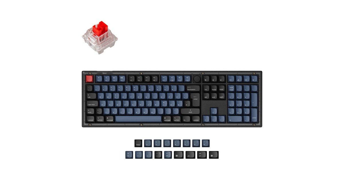 Keychron V6, Gaming-Tastatur(schwarz/blaugrau, DE-Layout, Keychron K Pro Red, Hot-Swap, RGB)