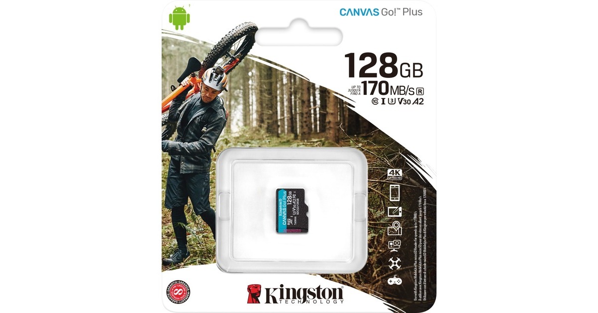 Kingston Canvas Go! Plus 128 GB microSDXC, Speicherkarte(schwarz, UHS-I U3, Class 10, V30, A2)