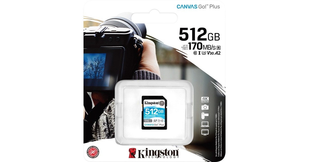 Kingston Canvas Go! Plus 512 GB SDXC, Speicherkarte(schwarz, UHS-I U3, Class 10, V30)